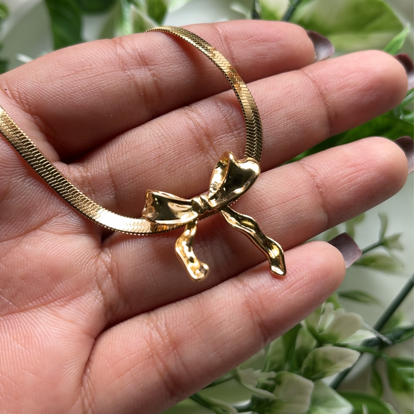 The Snake Chain Bow Necklace (Anti-tarnish)